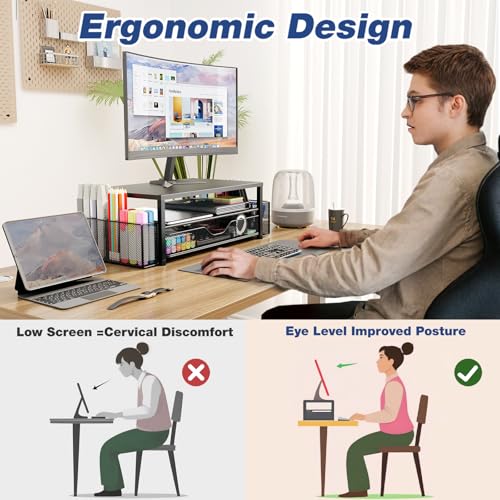 Classic OPNICE Desk Organizer and Accessories, 2-Tier Computer Monitor Stand Riser for Daily Use